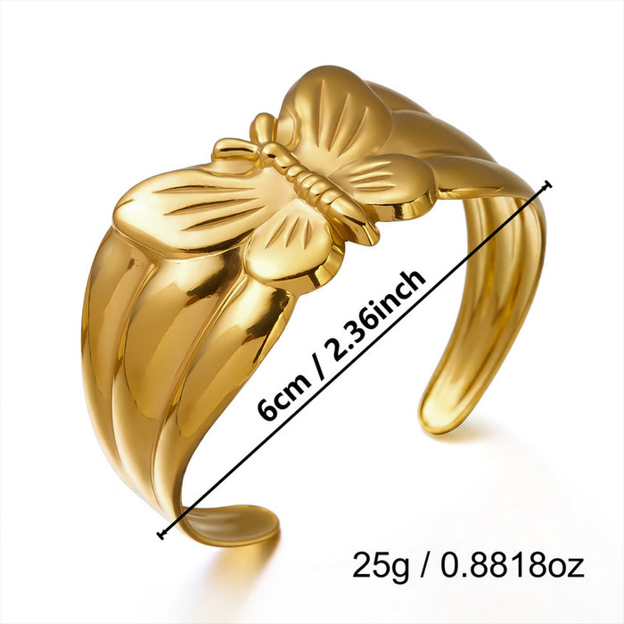 Wholesale Stylish Stainless Steel Open Cuff Bracelet Gold Plated Geometric Cutout Design