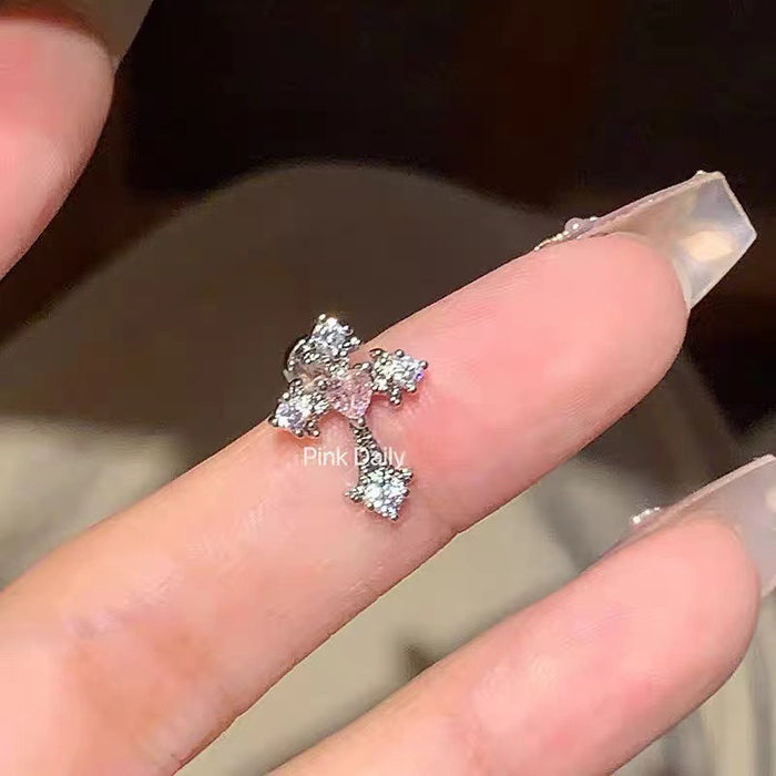 Wholesale New zircon cross stud titanium steel butterfly earrings