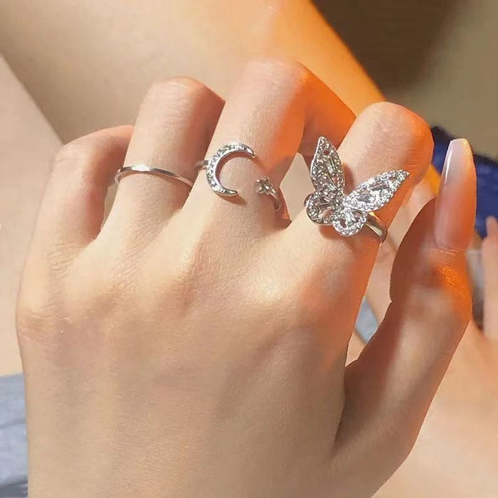 Wholesale Silver diamond inlaid butterfly ring, niche original design, gentle opening ring