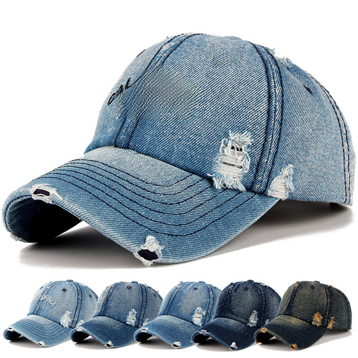 Wholesale Men's vintage distressed embroidered simple duckbill hat, women's outdoor casual denim hat