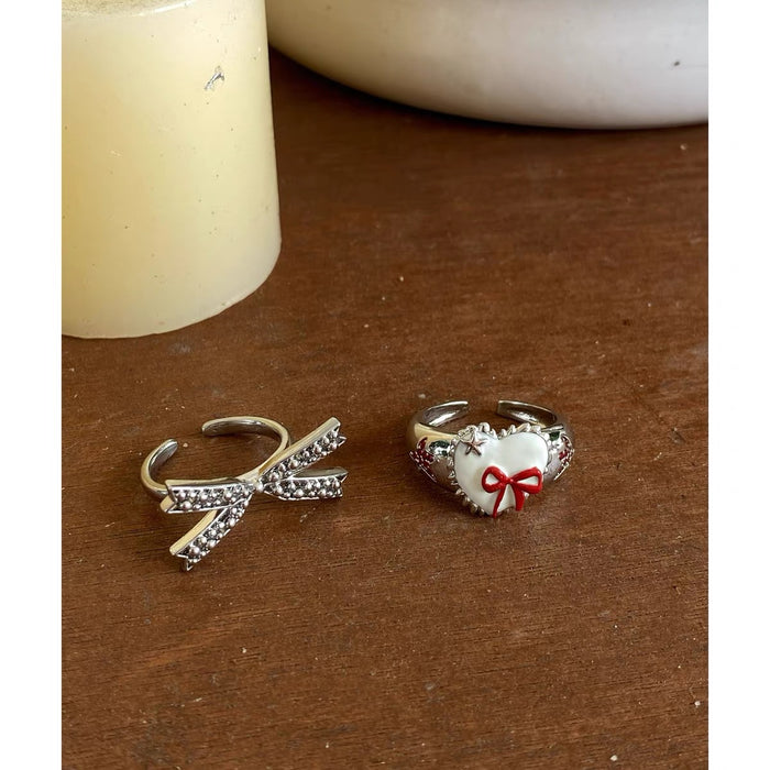 Wholesale Gentle temperament, cute red style, girlish vibe, bow, love, original design, ring