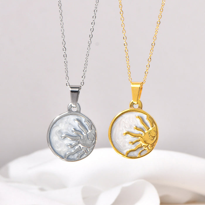 Wholesale  Simple Popular Steel Natural Shell Sun Totem Pendant Necklace