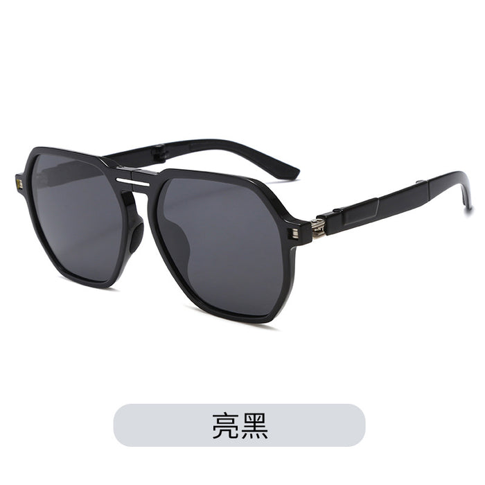 Wholesale Folding sunshade double beam sunglasses, internet famous retro trend anti UV large frame personalized street photography folding sunglasses