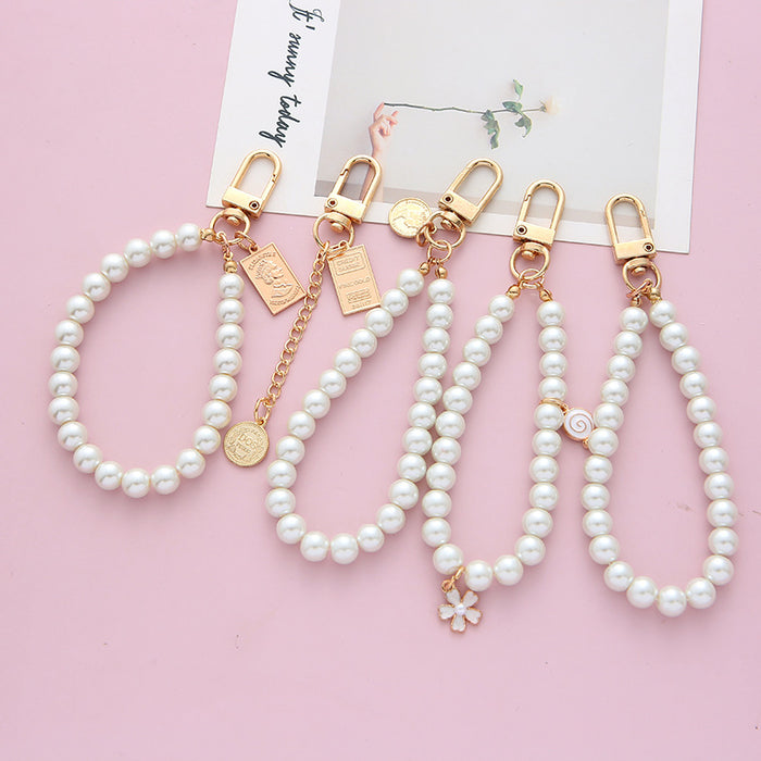 Wholesale Retro Pearl keychain pendant alloy mobile phone chain bag pendant