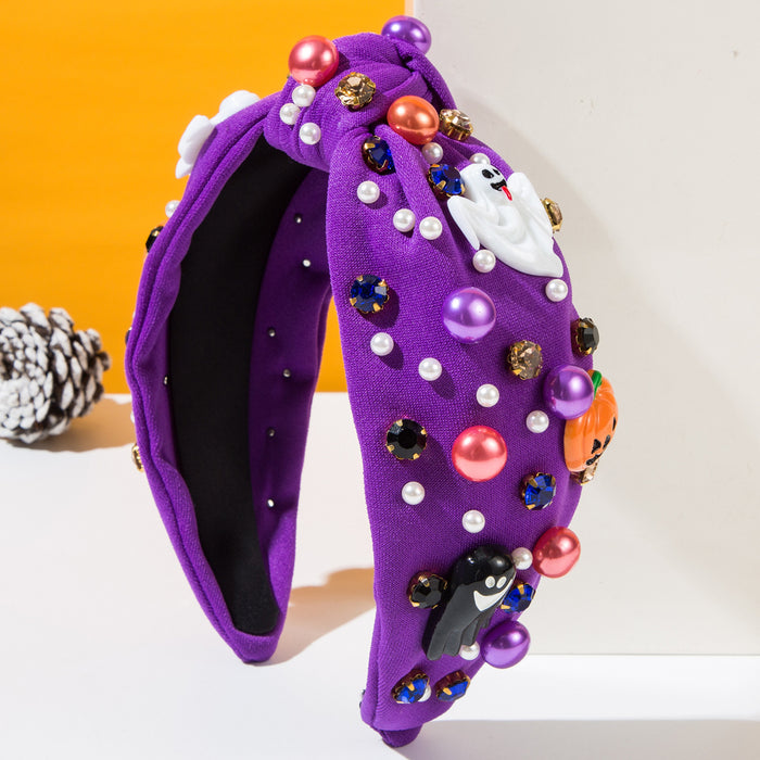 Wholesale Halloween Headband Knotted Diamond-Encrusted Pearl Headband