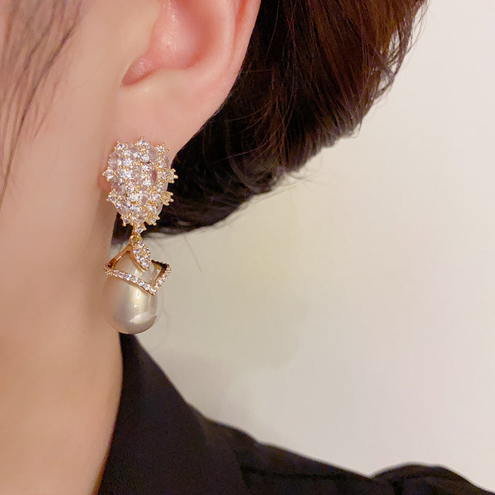 Wholesale Champagne Pearl Zircon Earrings JDC-ES-HanDu003