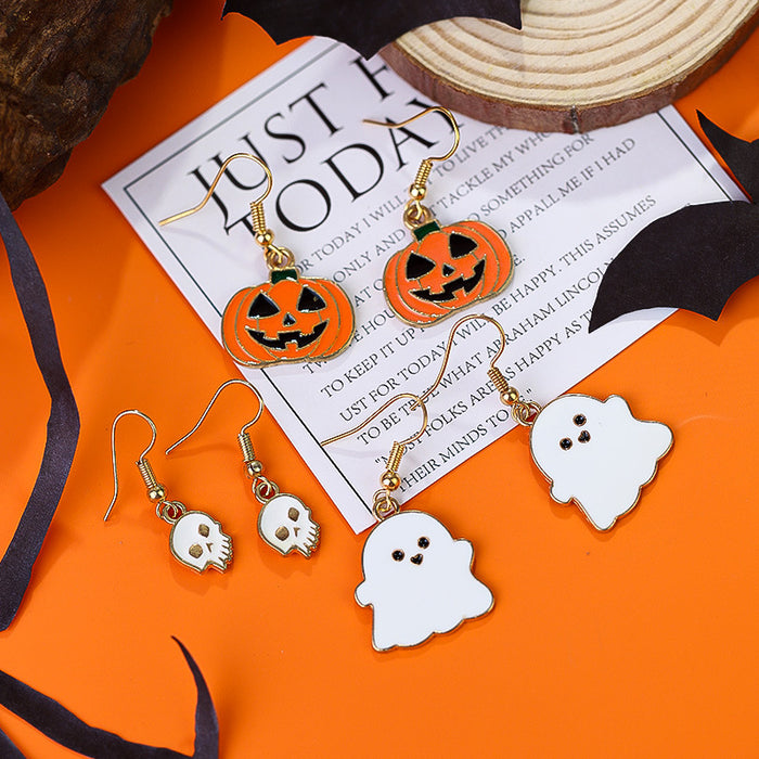 Wholesale Cartoon Skull Ghost Pumpkin Oil Drop Alloy Earrings JDC-ES-Rulong001