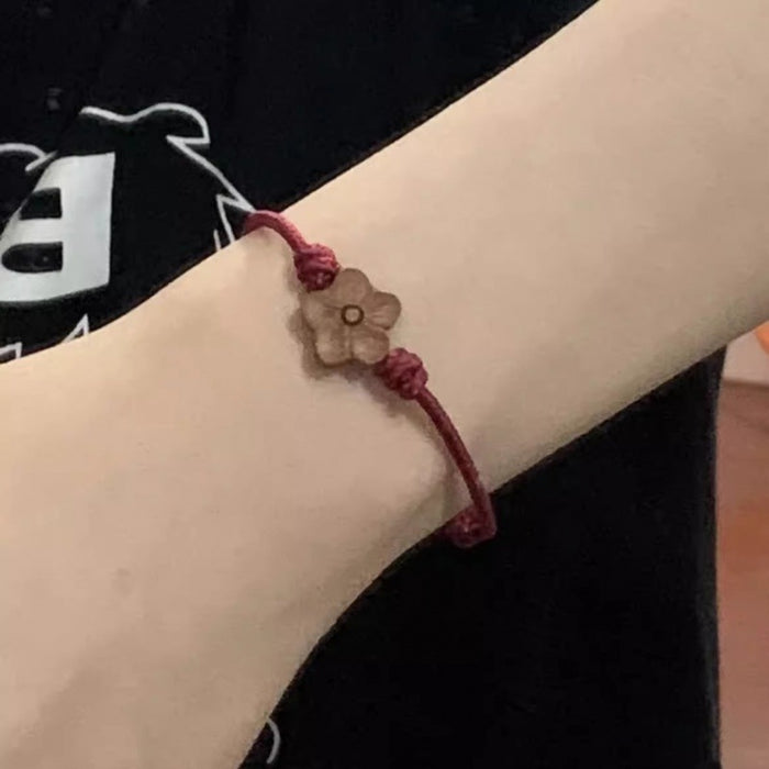 Wholesale Peach wood carved red rope bracelet handmade rope braided lucky bracelet