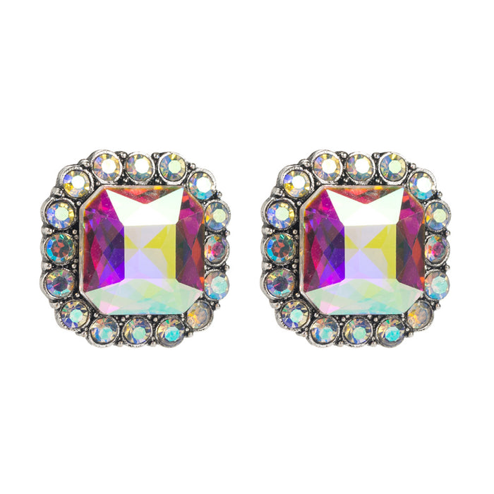 Wholesale Geometric square diamond-encrusted crystal earrings