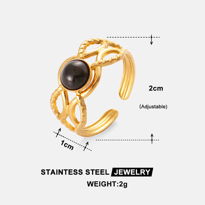 Wholesale Set with turquoise ring, women's color does not fade, light luxury, high-end feeling, open stainless steel ring