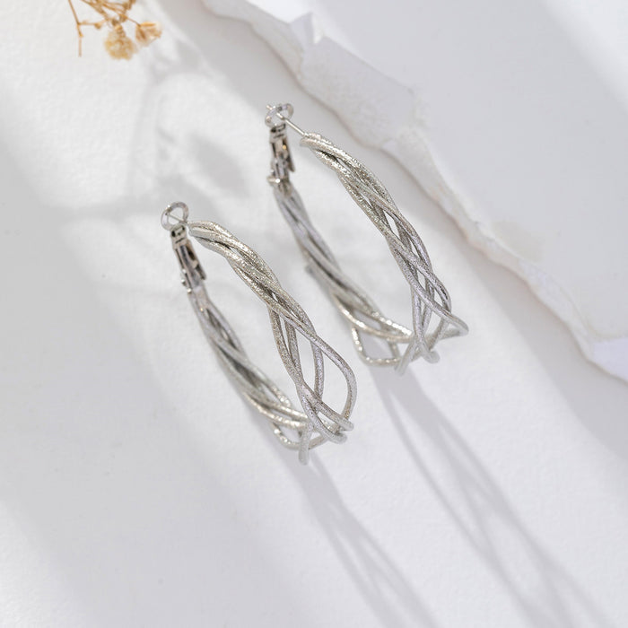 Wholesale Metal Frosted Hollow Twist Hoop Earrings JDC-ES-LiR007