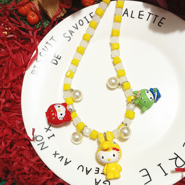 Wholesale Biling Shiny Crystal Necklace Rabbit Fox Cat Resin Cartoon Short Necklace