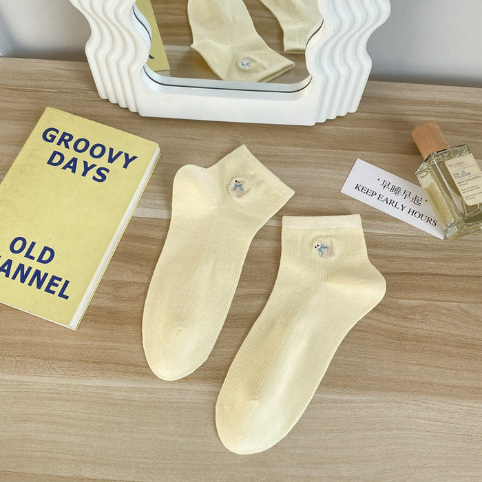 Wholesale Cute Socks Embroidered Cotton Breathable Sweat Absorbing Short Socks Versatile