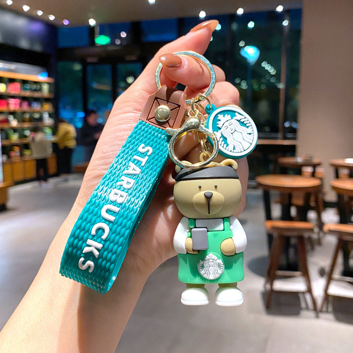 Wholesale Milk tea bear keychain pendant cute bear doll exquisite car key chain ornaments gift