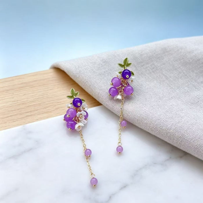 Wholesale Purple Glass Grape Tassel Earrings - Chic Summer Jewelry Accessory