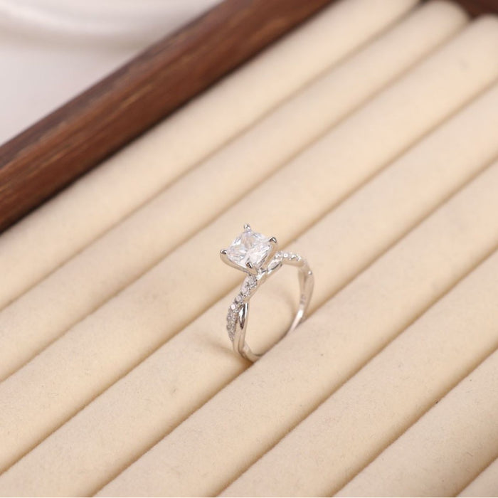 Wholesale Silver Plated White Copper Zircon Geometric Twist Ring Adjustable Jewelry
