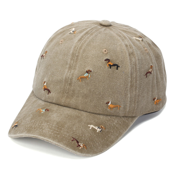 Wholesale Stylish Distressed Baseball Cap with Dachshund Embroidery American Retro Soft Top