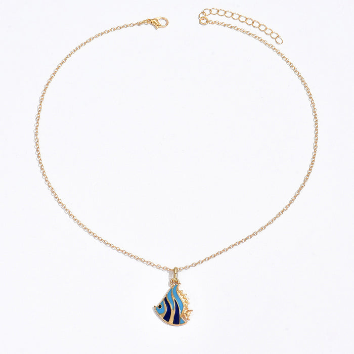 Wholesale Niche Design Shell Wave Necklace Fashion Drip Oil Conch Collar Chain