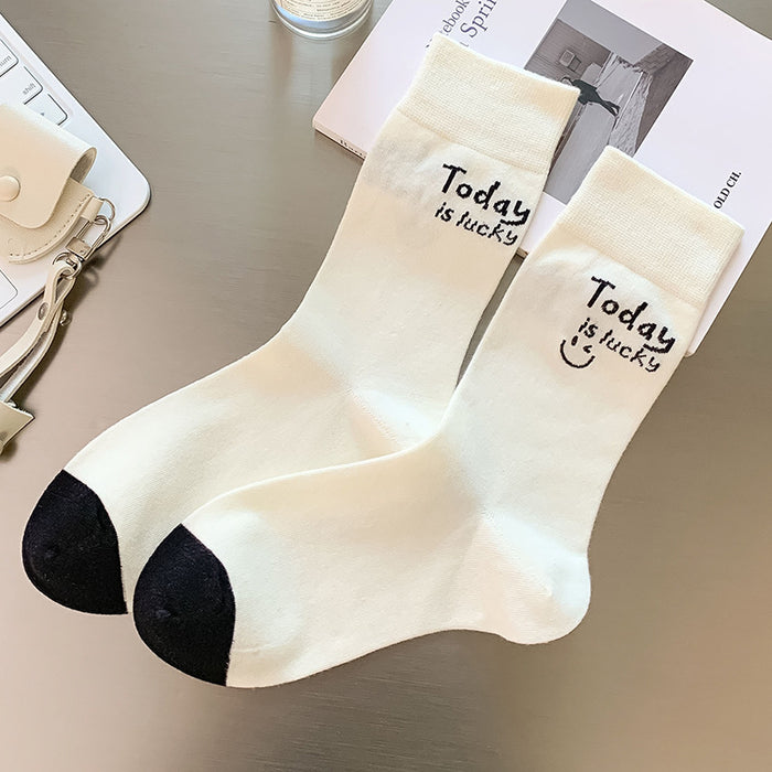 Wholesale Socks, tube socks, thin, versatile, personalized, embroidered, smiling face, letter stacking socks