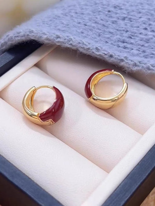 Wholesale Cold style double-layer plain ring earrings for women, niche design, mini circle double ring C-shaped ear buckle, daily commuting earrings