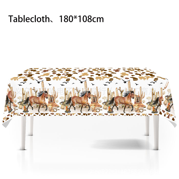 Wholesale Western Horse Racing Cowboy Kentucky Derby Party Set Paper Plates Napkins Tablecloth Tableware Horse Racing Theme