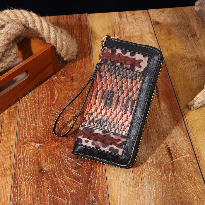 Wholesale Vintage leather carving embossed bohemian style ladies hand-held wallet card holder purse