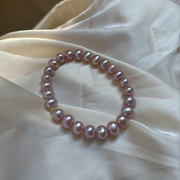 Wholesale Purple Natural Pearl Bracelet Loose Stretch 925 Silver Plated 18K Gold Beads