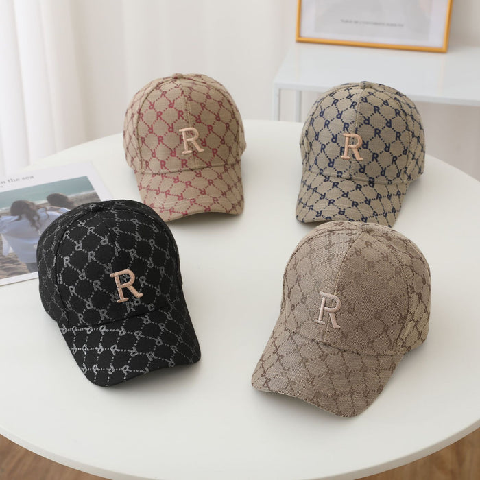 Wholesale Checkered Embroidered R-Letter Hat Retro Duck Tongue Hat Personalized Sunscreen and Sunshade Baseball Hat Trendy