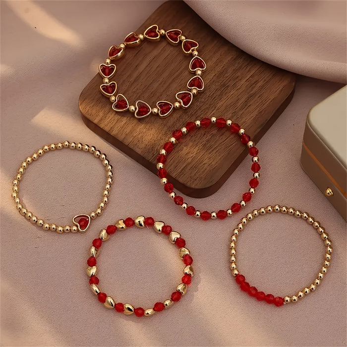 Wholesale Beaded Bracelet Set 5-Piece Heart Design Stackable Bracelets