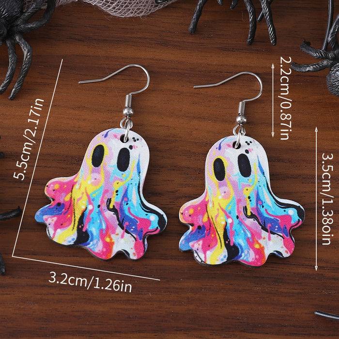 Wholesale  cute western cowboy hat painted ghost pendant earrings wooden double-sided earrings