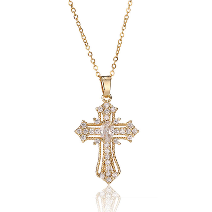 Wholesale Copper Inlaid Zircon Cross Pendant Necklace JDC-NE-ShangY035