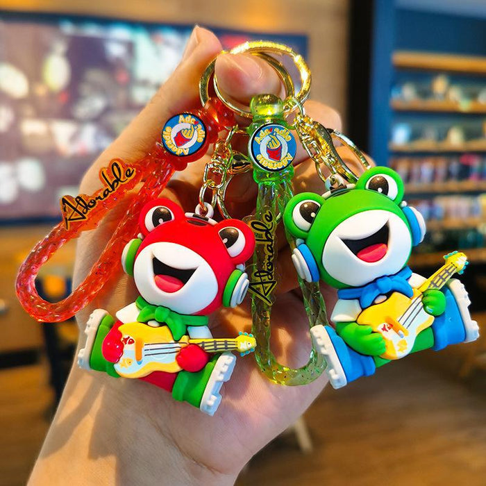 Wholesale Cartoon Music Frog 3D Doll Rubber Keychain JDC-KC-Tingm041