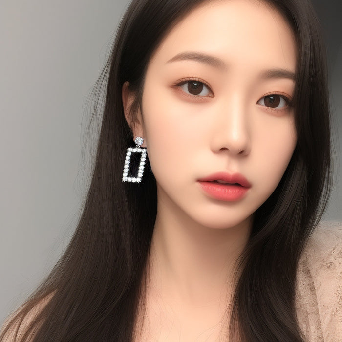 Wholesale Sparkling rhinestone earrings full of diamond temperament, geometric rectangle, simple and versatile earrings
