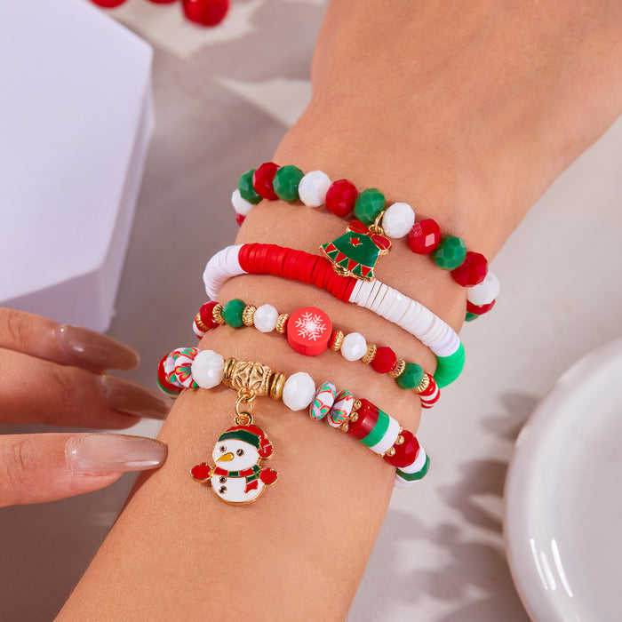 Wholesale Christmas Day Festival Color Acrylic Diamond Snowflake Bell Elastic Beaded Bracelet Christmas suit