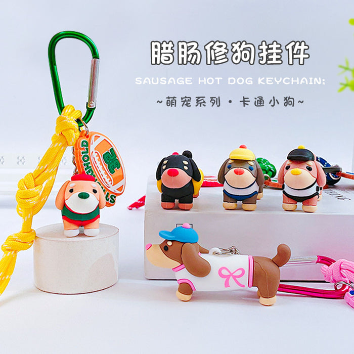 Wholesale Sausage Dog Doll Keychain Cartoon Puppy Couple Bag Pendant