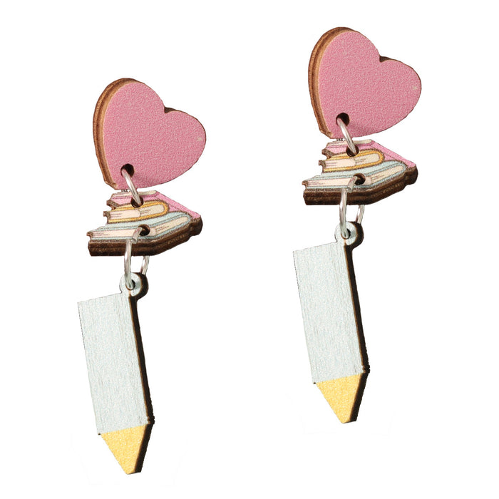 Wholesale wooden color printing Love Book long earrings niche all-match earrings