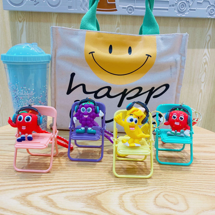 Wholesale Cartoon Wearing Headphones Fruit Doll Silicone Keychain JDC-KC-LiuFan028