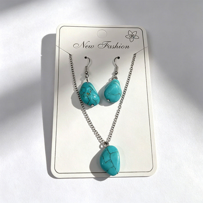 Wholesale 3pcs Vintage Turquoise Ethnic-Style Bohemian Earrings & Necklace Set