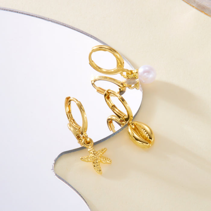 Wholesale Fashionable and Personalized Pearl Ear Buckle 3-Piece Retro Style Pendant Earrings