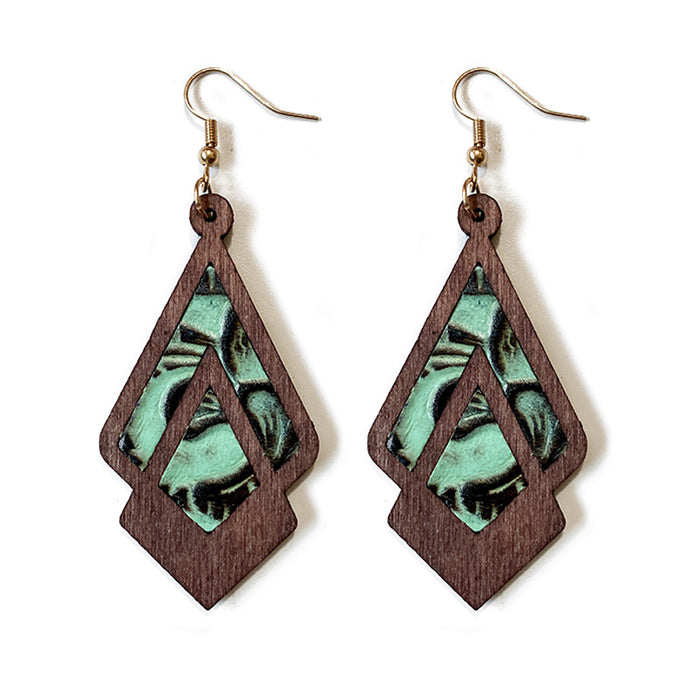 Wholesale Retro Geometric Drop Wood Earrings Jewelry Accessory