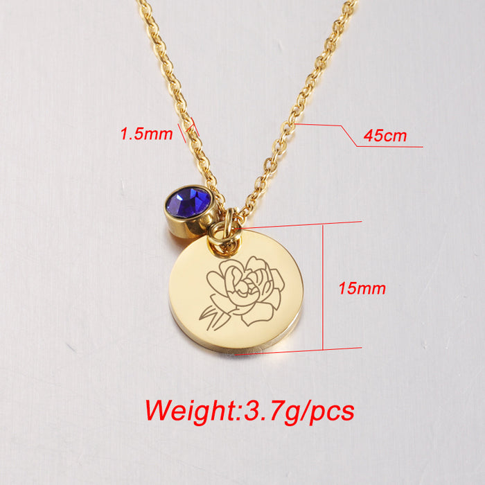 Wholesale Stainless Steel Birthday Flower and Birthstone Necklace JDC-NE-MingB001