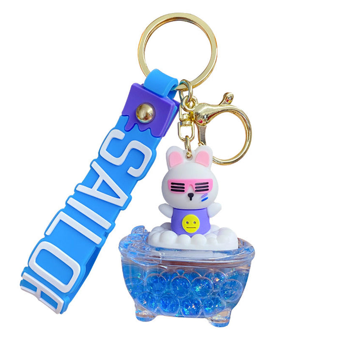 Wholesale Creative cartoon oiled liquid keychain figurine keychain couple bag pendant