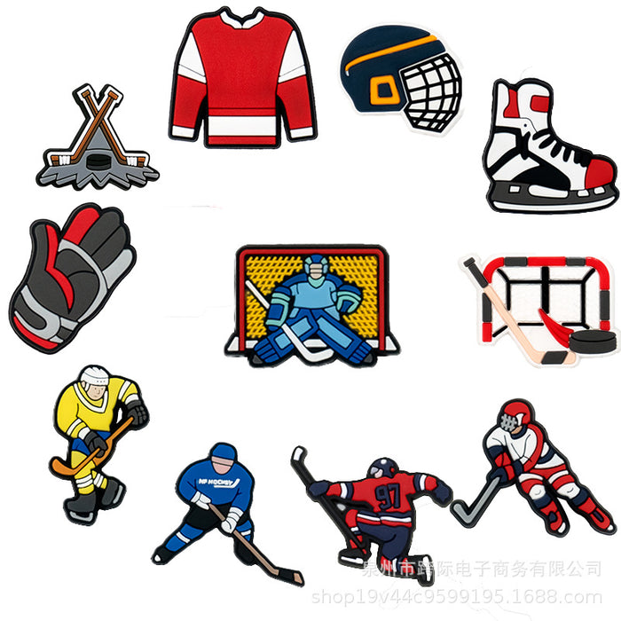 Wholesale Cave shoe flower buckle sports classic ice hockey fun cartoon upper PVC drip plastic decorative buckle detachable accessory