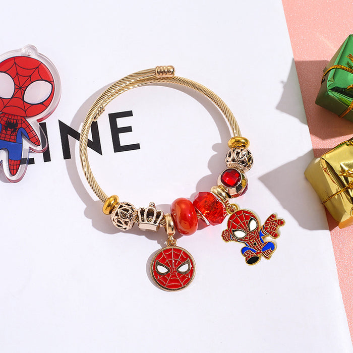 Wholesale Superhero Themed Stainless Steel Beaded Bracelet with Pendant Trendy Jewelry Accessory for Women