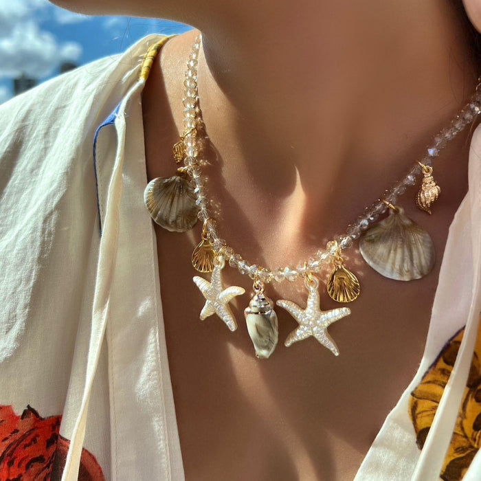 Wholesale Conch shell necklace, fashionable transparent bead beach vacation style, starfish necklace