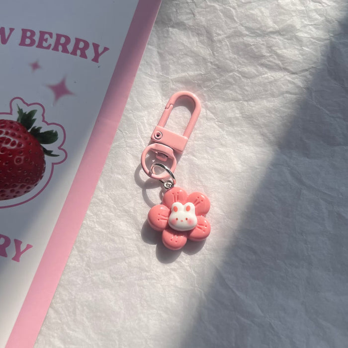 Wholesale Cute Flower Series Radish Rabbit Keychain Sweet Girl Heart Schoolbag Pendant Girlfriend Gift Pink Hanging Jewelry