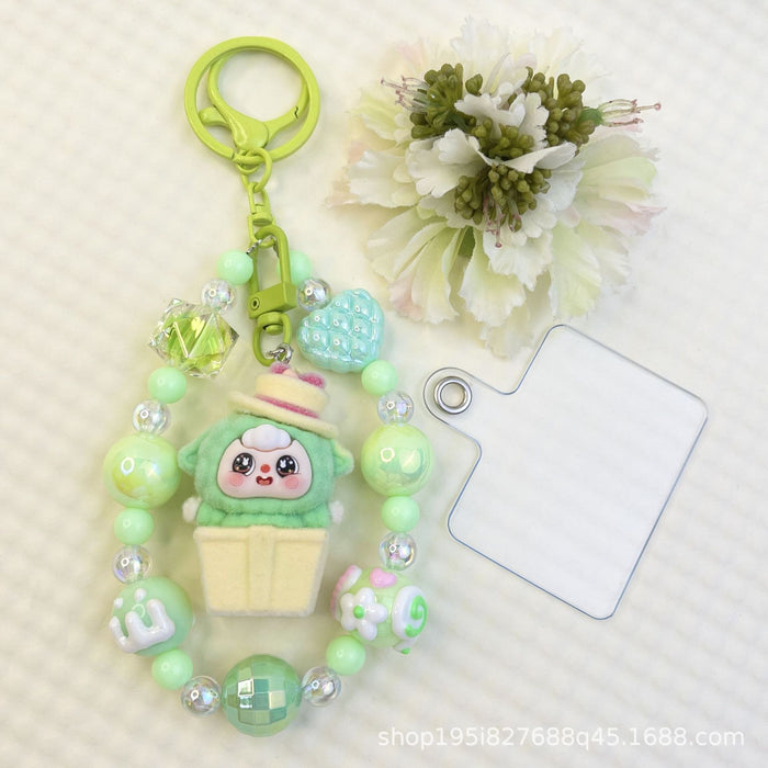 Wholesale Flocking sitting funny colorful beaded mobile phone chain keychain bag doll pendant accessories