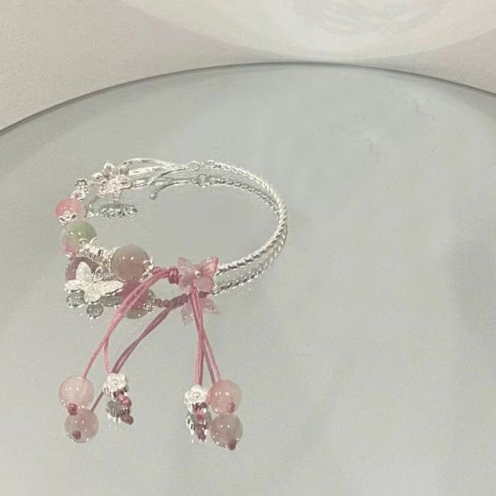 Wholesale Spring Cherry Blossom Pink Butterfly Bracelet Temperament Exquisite Design Bracelet High Color Value Sweet Student Bracelet