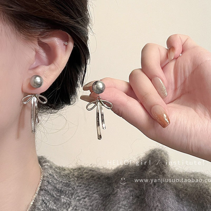Wholesale Exaggerated Silver Long Metal Tassel Hoop Earrings