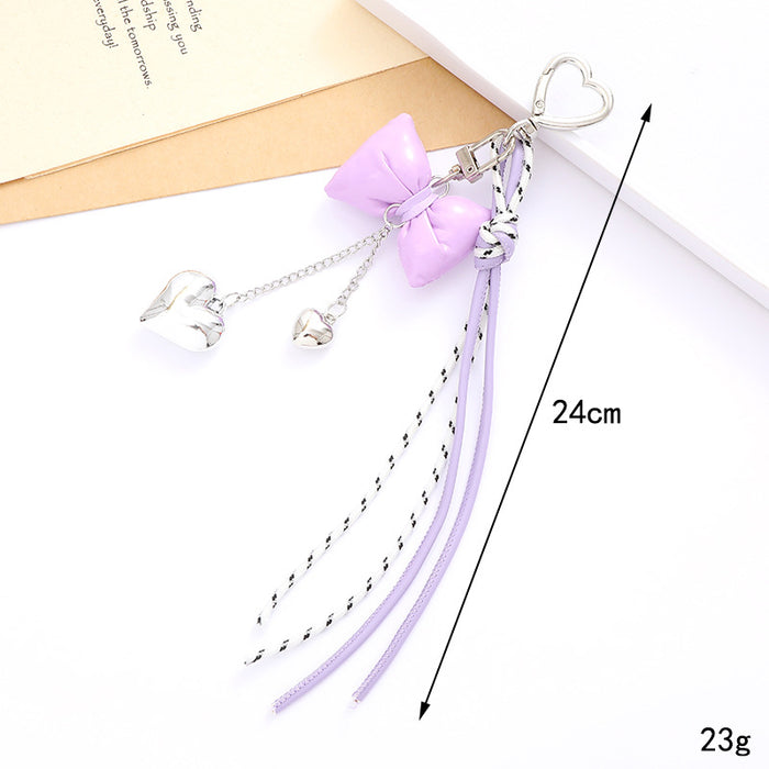 Wholesale Leather bow heart pendant luggage keychain lanyard accessories single buckle tassel pendant accessories